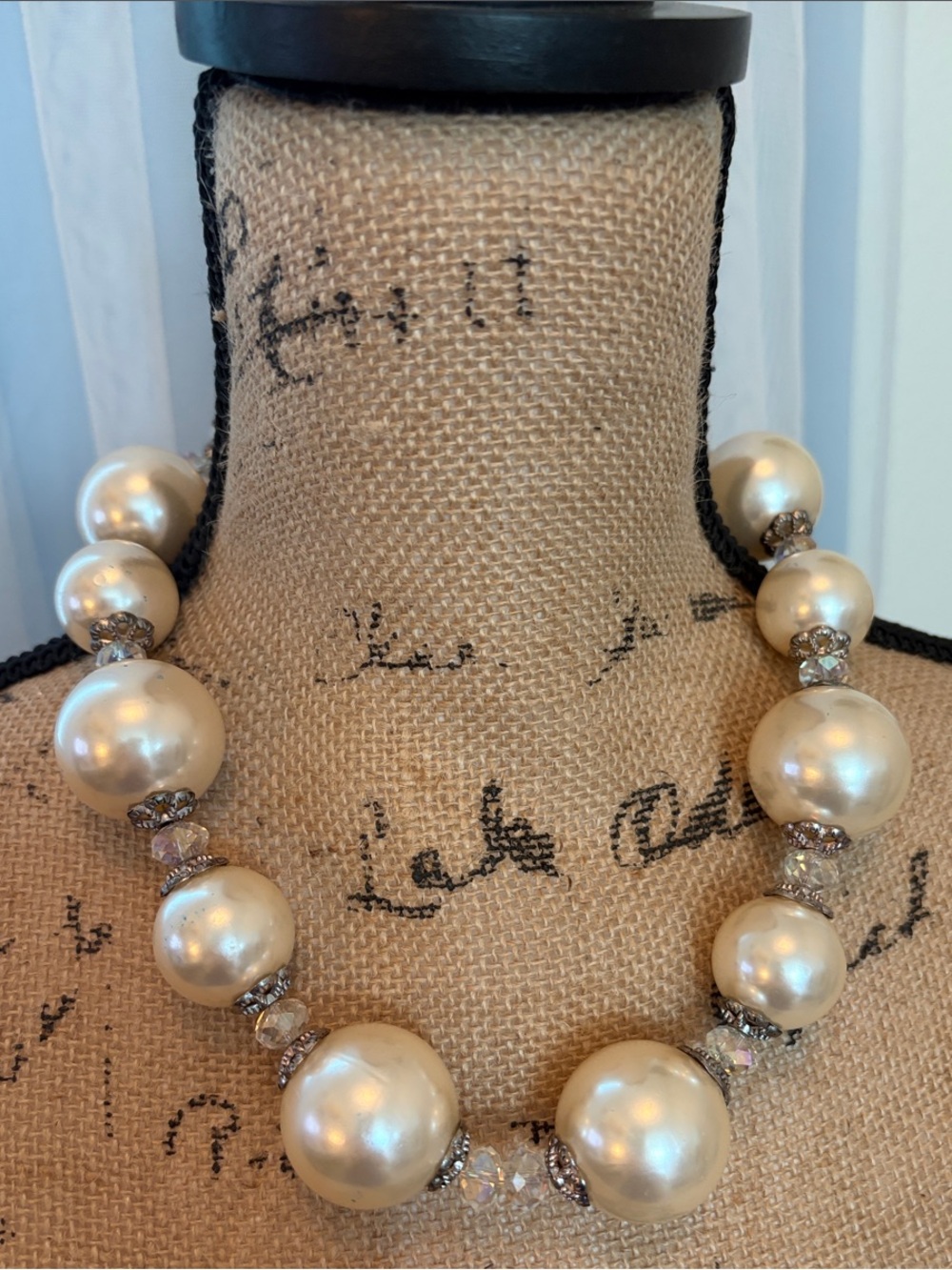 Elegant BIG Pearl Statement Necklace - Ivory Beaded Design
